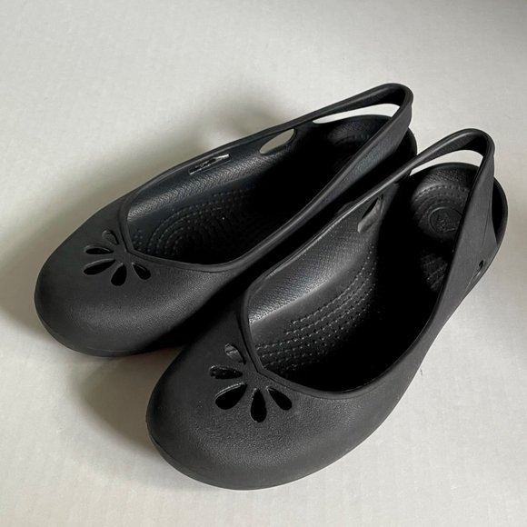 CROCS Kadee Black Waterproof Croslite Ballet Slingback Flat Comfort Sandals 7 - Picture 2 of 5